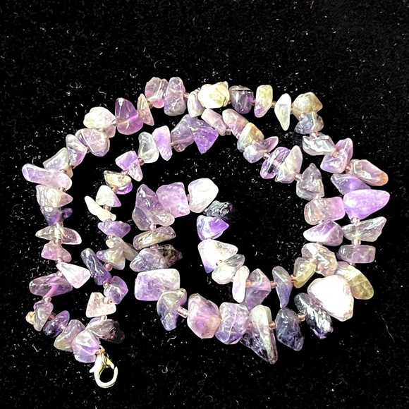 Vintage Amethyst Chip Semi-Precious Gem Stone  Necklace Purple 18”Handmade - Picture 10 of 12